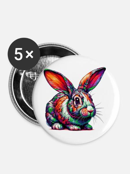 Kaninchen - Buttons groß 56 mm (5er Pack) - Weiß