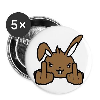 Hase Mittelfinger Zeigen Böse Frech Beleidigend - Buttons groß 56 mm (5er Pack) - Weiß - Vorne