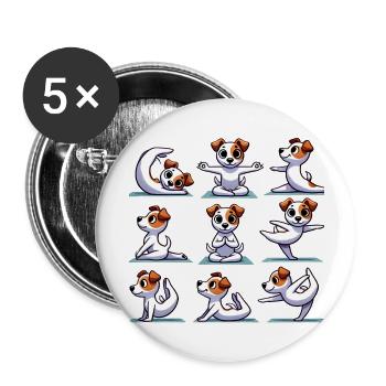Jack Russell Terrier Yoga – Lustiges Hunde Design - Buttons groß 56 mm (5er Pack) - Weiß - Vorne