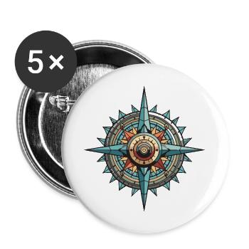 Kompass Reise - Buttons groß 56 mm (5er Pack) - Weiß - Vorne