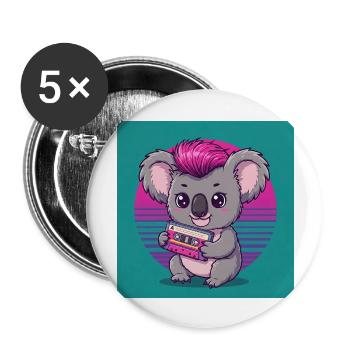 Cute Koala with Cassette - 80s Vibes - Buttons large 2.2''/56 mm (5-pack) - white - Front
