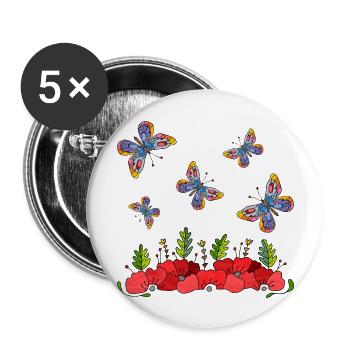 Papillons - Lot de 5 grands badges (56 mm) - blanc - Devant