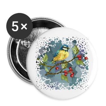 Bunter Vogel - Buttons groß 56 mm (5er Pack) - Weiß - Vorne