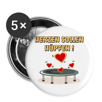 HERZEN SOLLEN HÜPFEN - TRAMPOLINSPRINGEN - Buttons groß 56 mm (5er Pack) - Weiß - Vorne