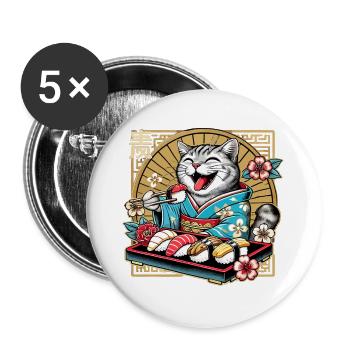 Sushi Cat Tigre Kimono Maki Nigiri Cadeau - Lot de 5 grands badges (56 mm) - blanc - Devant