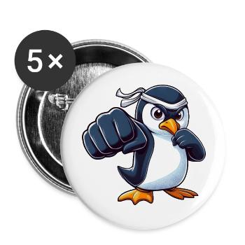 Cooler Cartoon Pinguin Karate Martial Arts - Buttons groß 56 mm (5er Pack) - Weiß - Vorne