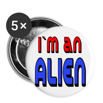 ALIEN 🛸 bold text in red and blue - Buttons large 2.2''/56 mm (5-pack) - white - Front