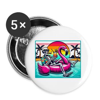 Flamingo Pool Party – Skelett Sommer Vibes - Buttons groß 56 mm (5er Pack) - Weiß - Vorne
