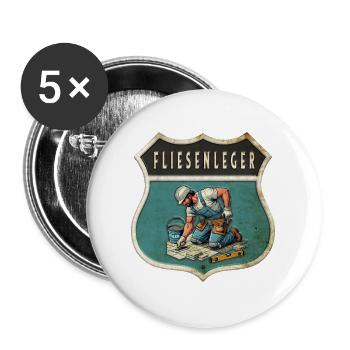 Fliesenleger Wappen Design - Buttons groß 56 mm (5er Pack) - Weiß - Vorne