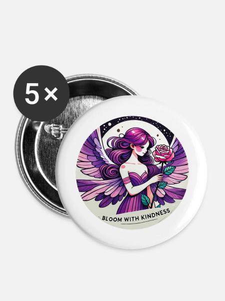 Blühen Sie mit Freundlichkeit - Buttons groß 56 mm (5er Pack) - Weiß