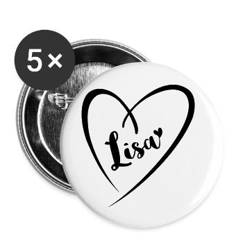 Lisa nom prénom dans le cadre du cœur - Lot de 5 grands badges (56 mm) - blanc - Devant