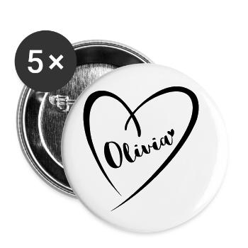 Olivia surname first name in heart frame - Buttons large 2.2''/56 mm (5-pack) - white - Front
