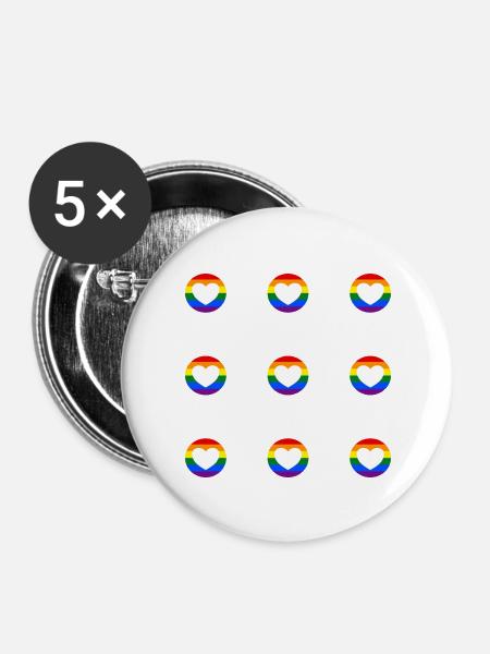 Regenbogen Herz LGBTQ Pride - Buttons groß 56 mm (5er Pack) - Weiß