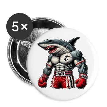 Killerhai Boxer – Der Champion der Meere - Buttons groß 56 mm (5er Pack) - Weiß - Vorne