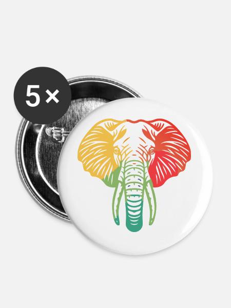 Elefantenkopf bunt - Buttons groß 56 mm (5er Pack) - Weiß