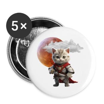 Knight Kitten Under Lunar Moon - Buttons large 2.2''/56 mm (5-pack) - white - Front