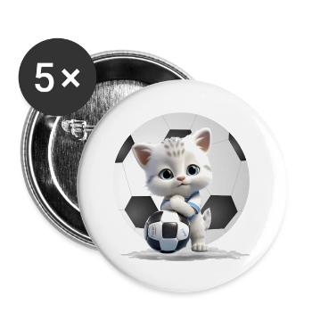 Kitten Mascot with Soccer Ball - Buttons large 2.2''/56 mm (5-pack) - white - Front