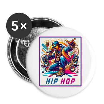 Hip-Hop Vibes – Rapper with Microphone - Buttons large 2.2''/56 mm (5-pack) - white - Front