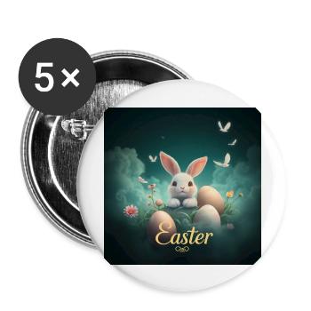 „Hase und Ei – Perfekte Kombi“ - Buttons groß 56 mm (5er Pack) - Weiß - Vorne