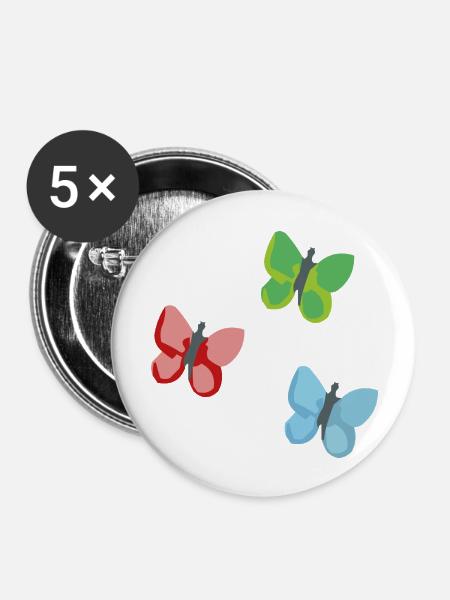 Schmetterlinge 3 - Buttons groß 56 mm (5er Pack) - Weiß