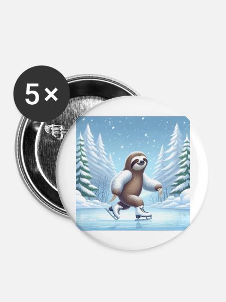 Sloth Wanderer Eislaufen - Buttons groß 56 mm (5er Pack) - Weiß