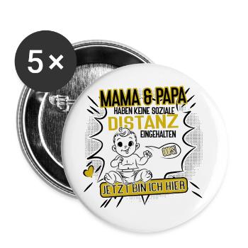 Mama und Papa ohne Abstand Baby Humor Design - Buttons groß 56 mm (5er Pack) - Weiß - Vorne