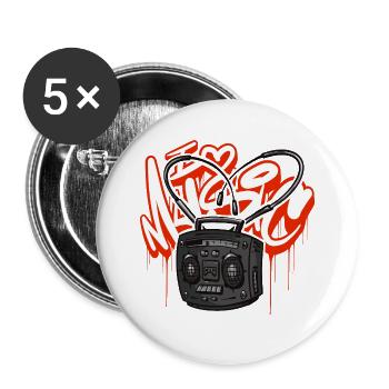 I love Music Ghettoblaster Boombox - Buttons groß 56 mm (5er Pack) - Weiß - Vorne