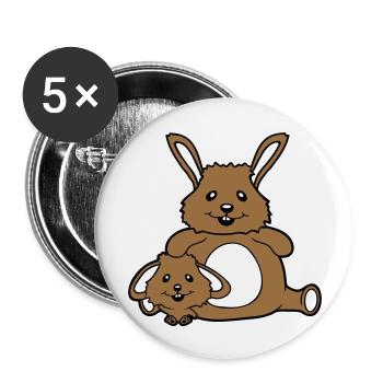 2 Lapins Enfant Papa Maman Doux Deux Gros Petit Gras - Lot de 5 grands badges (56 mm) - blanc - Devant