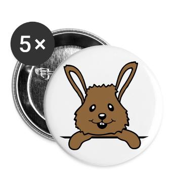 Hase Brusttasche Hemdtasche Tasche unterwegs lacht - Buttons groß 56 mm (5er Pack) - Weiß - Vorne