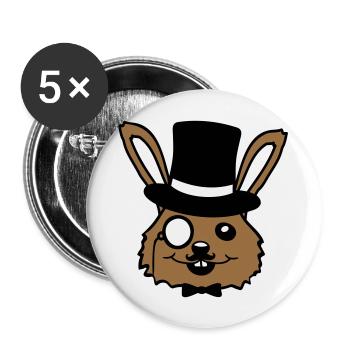 Sir Hase Monokel Brille Bart Zylinder Hut Mr. Herr - Buttons groß 56 mm (5er Pack) - Weiß - Vorne