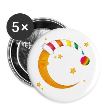 Sleeping Moon with Colorful Sleepy Cap and Stars - Buttons large 2.2''/56 mm (5-pack) - white - Front