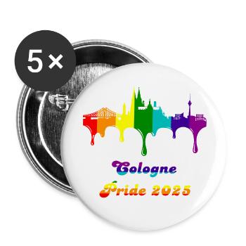 Pride 2025 Cologne - Buttons groß 56 mm (5er Pack) - Weiß - Vorne