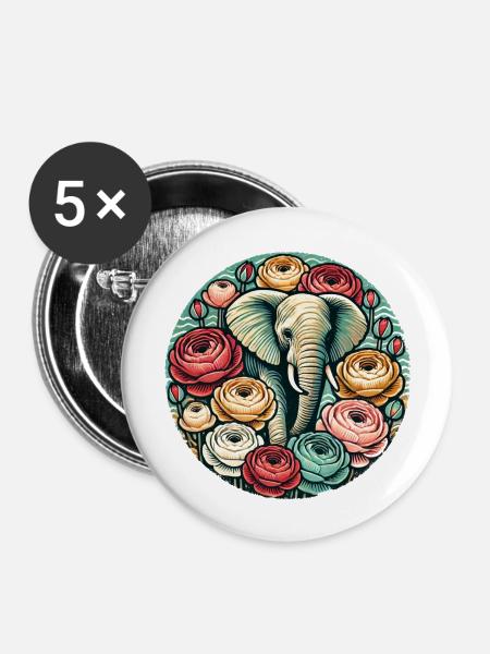 Elefant - Buttons groß 56 mm (5er Pack) - Weiß