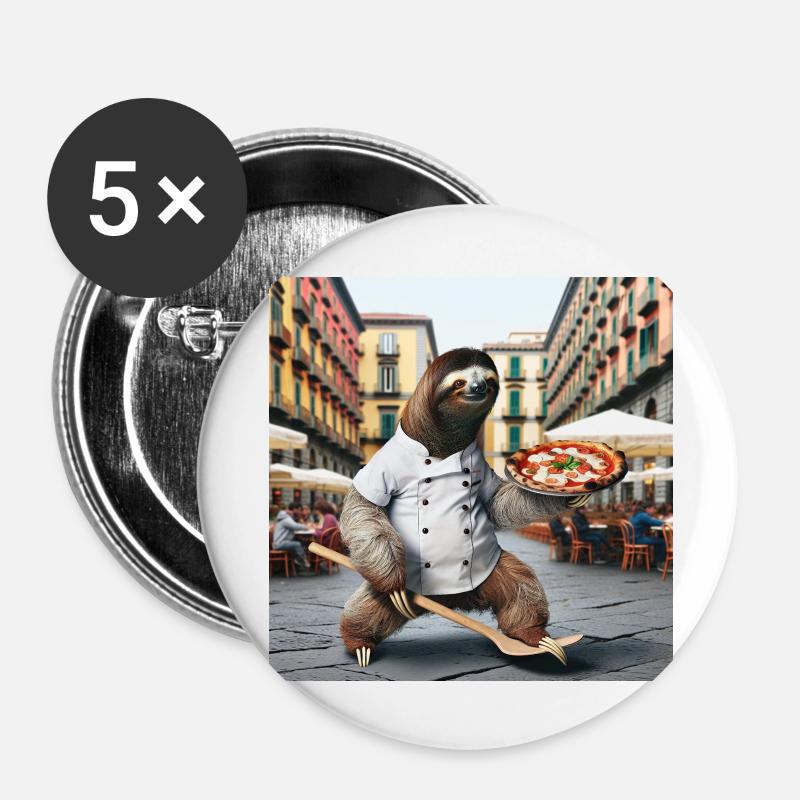 Sloth pizza maker Pizza maker Naples - Buttons large 2.2''/56 mm (5-pack) - white