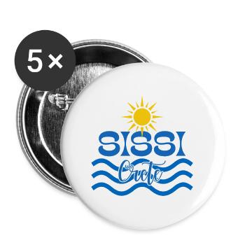 Sonne und Wellen Sissi Kreta Logo - Buttons groß 56 mm (5er Pack) - Weiß - Vorne