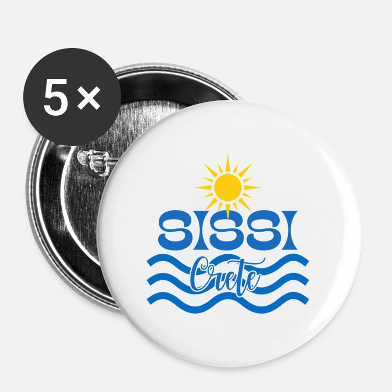 Sun and Waves Sissi Crete Logo - Buttons large 2.2''/56 mm (5-pack) - white