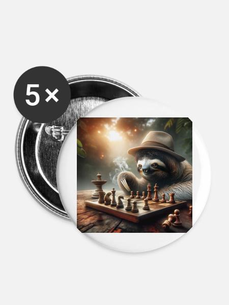 Faultier Wanderer Schach - Buttons groß 56 mm (5er Pack) - Weiß