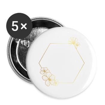 Buchstabe k Goldener Blumenrahmen - Buttons groß 56 mm (5er Pack) - Weiß - Vorne