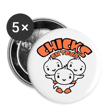 3 oiseaux poussins en tournée disant fêtarde filles femmes - Lot de 5 grands badges (56 mm) - blanc - Devant