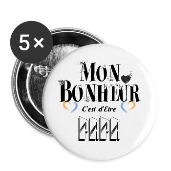 Mon Bonheur C'est d'Etre Papa - Lot de 5 grands badges (56 mm) - blanc - Devant