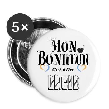 Mon Bonheur C'est d'Etre Oncle - Lot de 5 grands badges (56 mm) - blanc - Devant