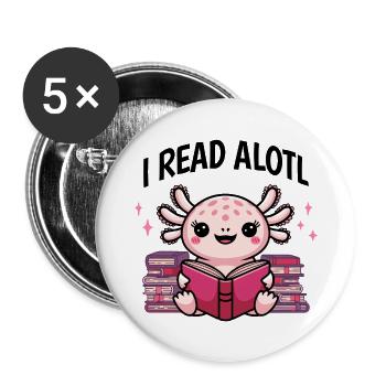 J’ai lu Alotl - Cute Axolotl Bookworm - Lot de 5 grands badges (56 mm) - blanc - Devant