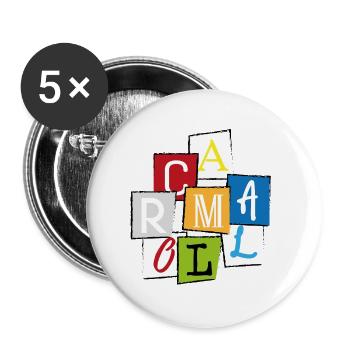 Mallorca "MLLRC" Bunte Buchstaben Collage Design - Buttons groß 56 mm (5er Pack) - Weiß - Vorne
