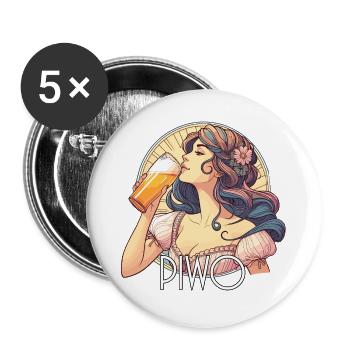 Beautiful Woman Enjoying Beer Piwo Art Nouveau Gift - Buttons large 2.2''/56 mm (5-pack) - white - Front