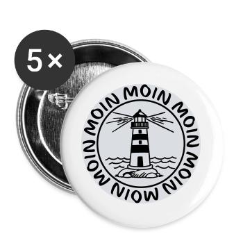 Moin Moin Leuchtturm – Maritimes Küsten Design - Buttons groß 56 mm (5er Pack) - Weiß - Vorne