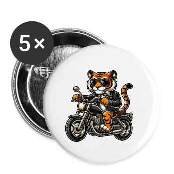 motorrad tiger comic - Buttons groß 56 mm (5er Pack) - Weiß - Vorne