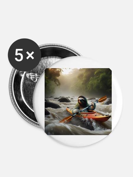 Faultier Wanderer Kajak - Buttons groß 56 mm (5er Pack) - Weiß