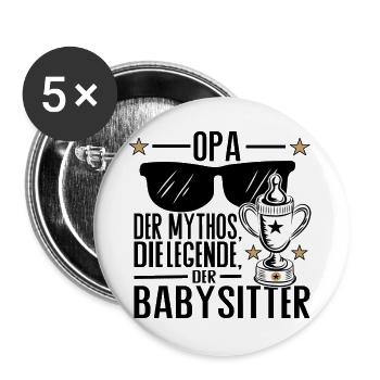 Opa – Der Mythos, die Legende, der Babysitter - Buttons groß 56 mm (5er Pack) - Weiß - Vorne