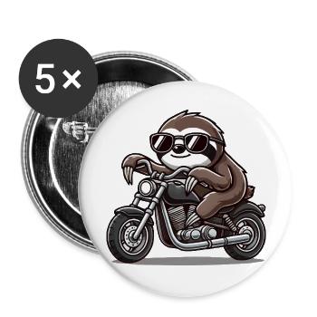 faultier motorrad - Buttons groß 56 mm (5er Pack) - Weiß - Vorne