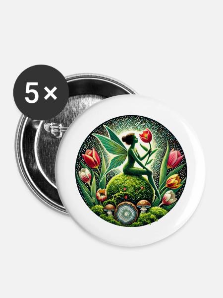 Tulpen Frühling Moos Fee - Buttons groß 56 mm (5er Pack) - Weiß